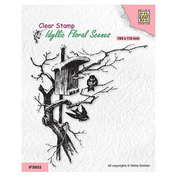 NELLIE'S Transparent Stempel Motivstempel Clear Stamp, Vogelhaus, Zweig Vögel IFS055